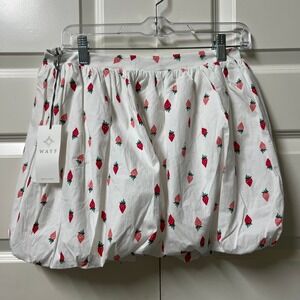 WAYF by Anthropologie Tafetta Bubble Mini Skirt in Strawberry Print, NWT